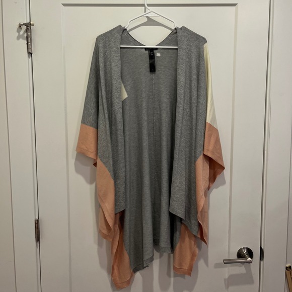 Eileen Fisher Sweaters - Eileen Fisher Colorblock Open Front Poncho Cardigan Grey Peach OS F18DXT